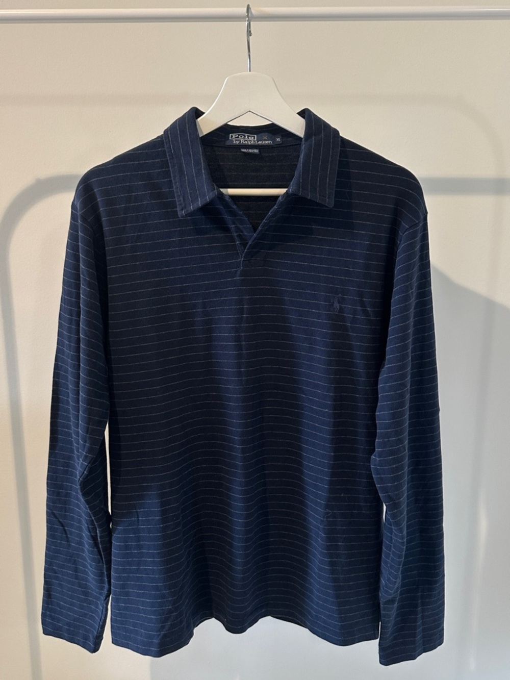 Polo Ralph Lauren Men's Navy Striped Super Soft Long Sleeve Shirt M 100% Cotton